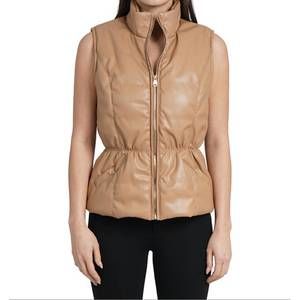 NEW LOVE TOKEN chlo puffer vest with cinched waist in camel